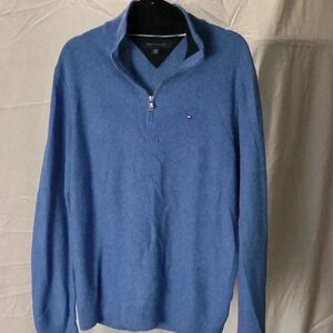 Tommy Hilfiger Quarter Zip knit men's blue Size L ribbed cotton